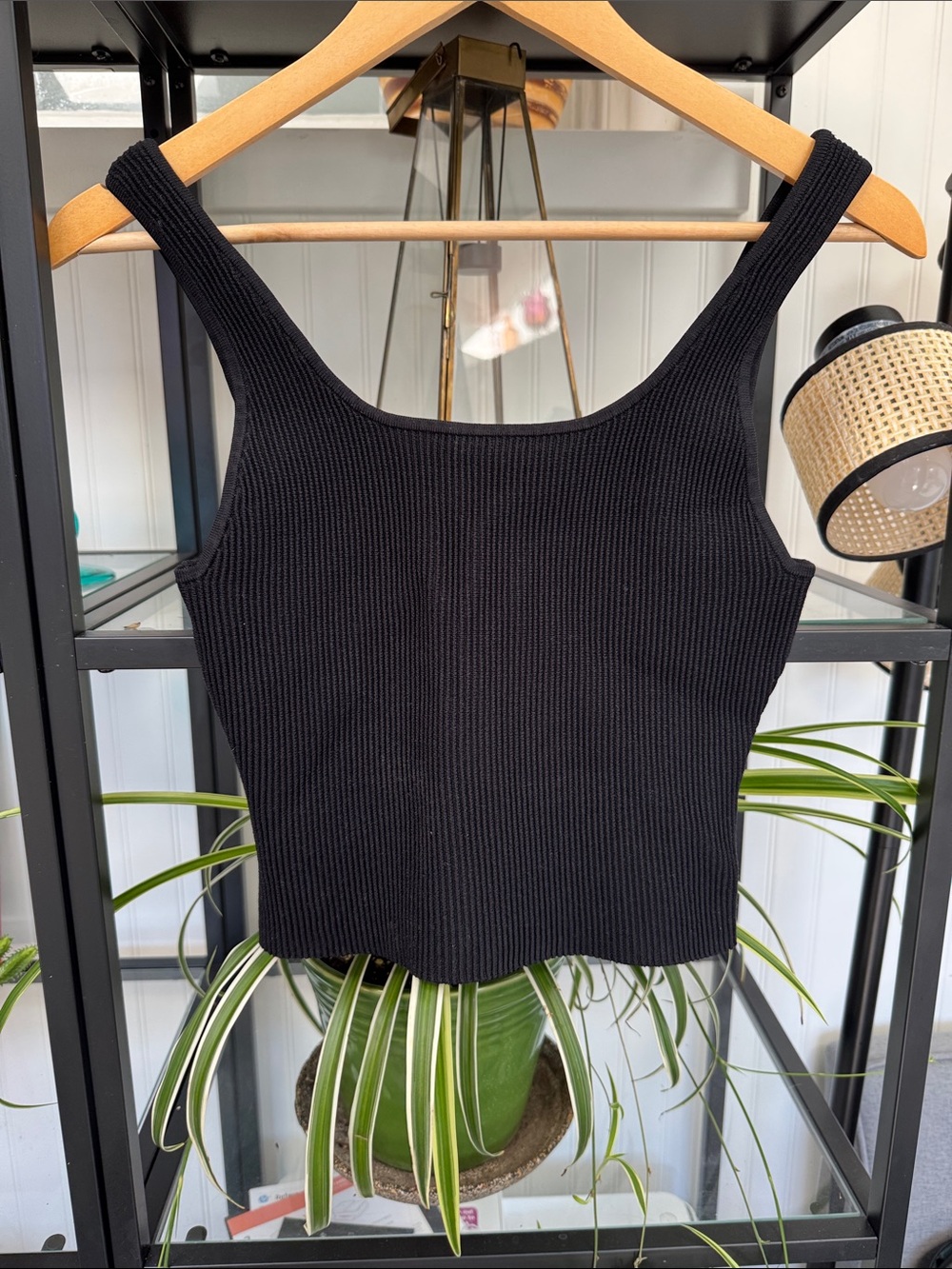 Quince Black Ribbed Square-Neck Tank